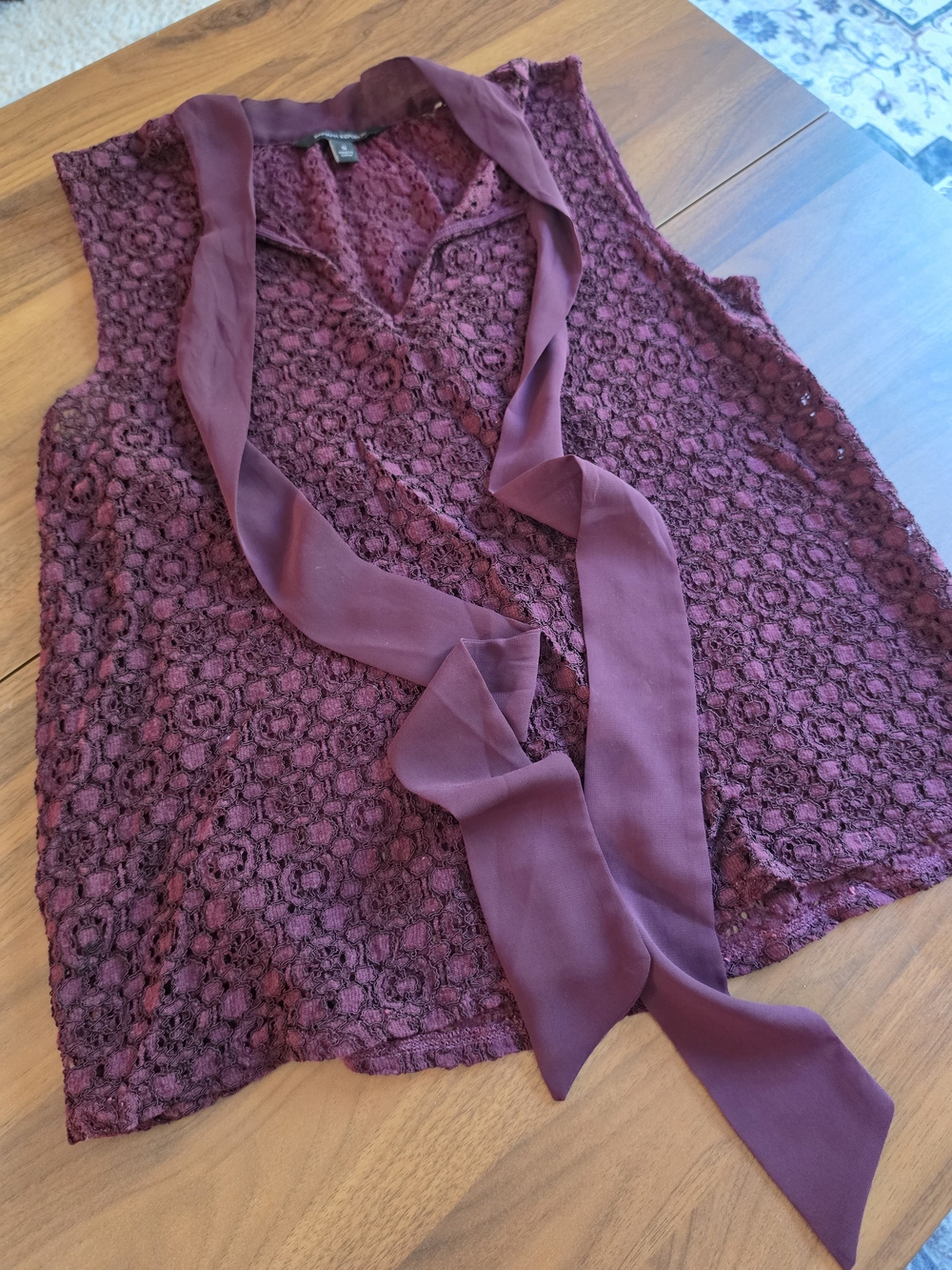 Banana Republic Sleeveless Lace Tie-Neck Top - Rich Purple